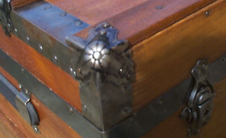 restored wood flat top antique oak slat steamer trunk for sale 885