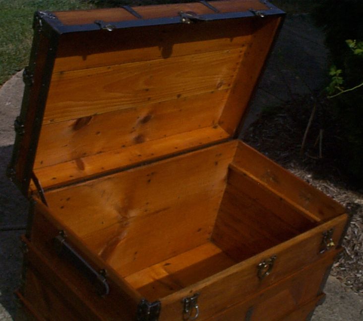 restored all wood flat top antique oak slat steamer trunk for sale 885