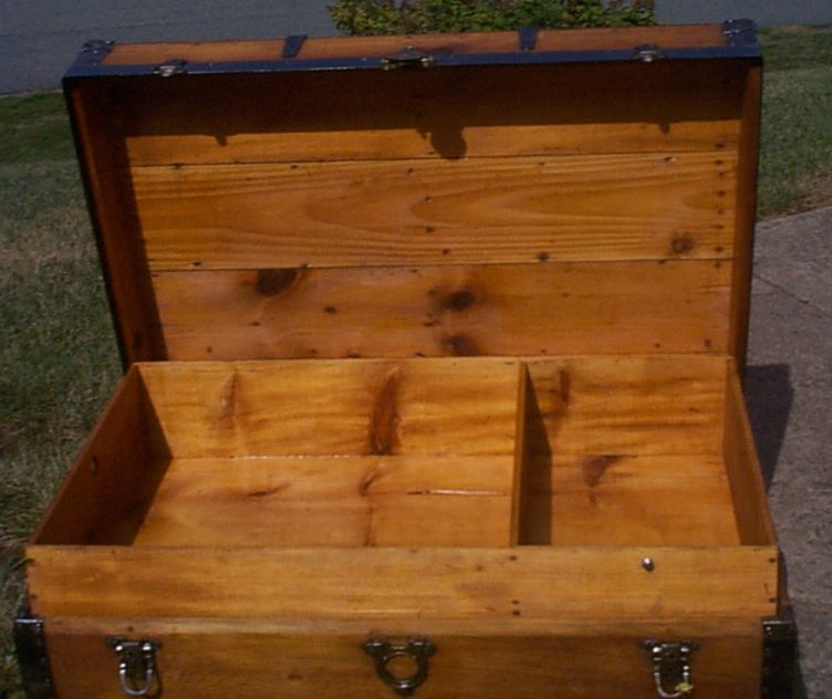 restored all wood flat top antique oak slat steamer trunk for sale 885