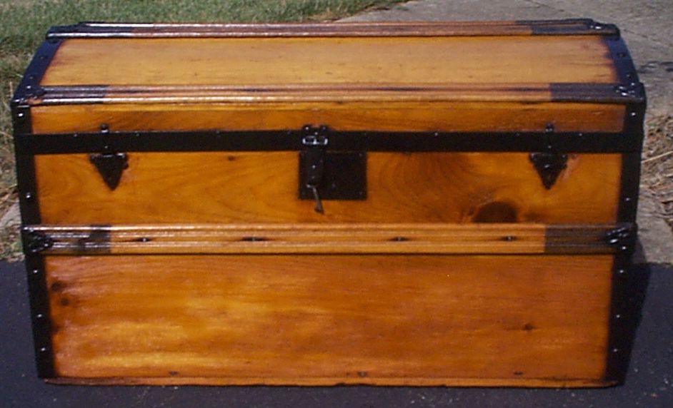 restored all wood flat top antique steamer trunk for sale 886