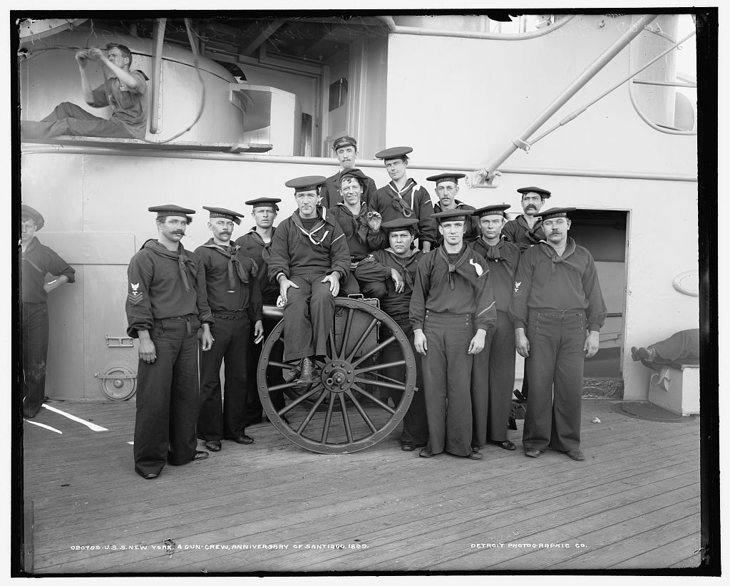 USS New York ca 1899 gun crew anniversary of santiago with Sea Chest