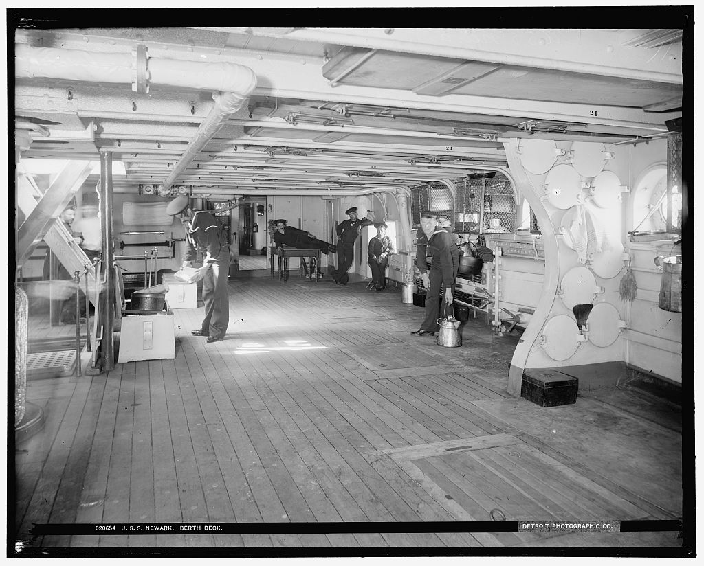 USS Newark ca 1896 enlisted sailors berth deck with Sea Chest