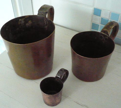 british royal navy rum cup measures, 1 quart, 1 pint, 1/2 gill 