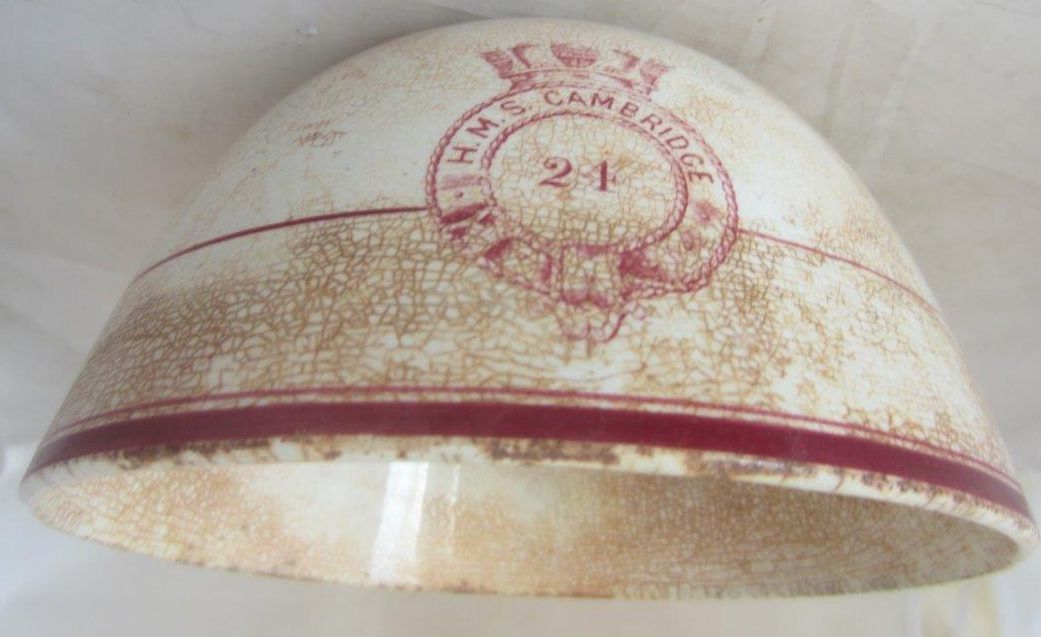 simple badge with mess 21 w/ royal navy badge and banner HMS Cambridge pre-1907