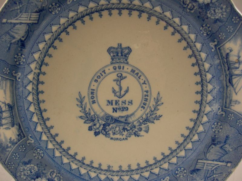 british royal navy plate depicting various naval scenes and crown,anchor,motto center