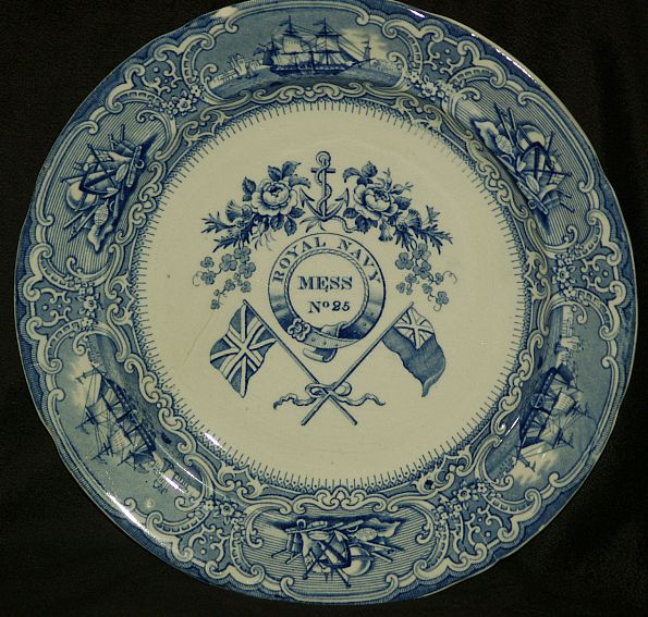 british royal navy mess plate no. 25  Roses, Thistle, Clover, Flags and Anchor pattern