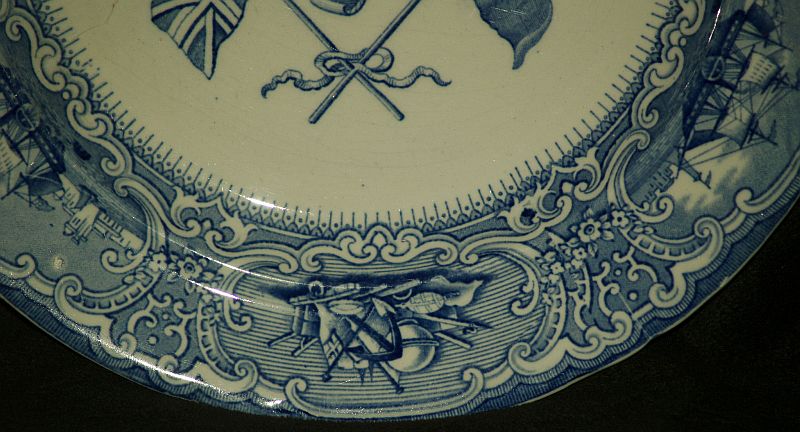 british royal navy mess plate with Roses, Thistle, Clover, Flags and Anchor pattern