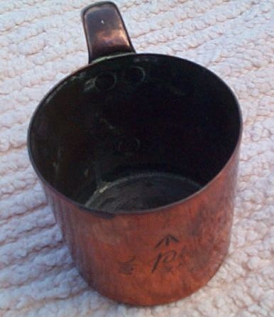 royal navy 1/2 pint copper measure for rum and grog, queen victoria cipher stamp