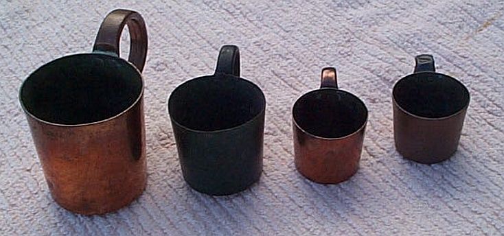 british royal navy rum cups or grog cups 1 quart, 1 pint and two 1/2 pints