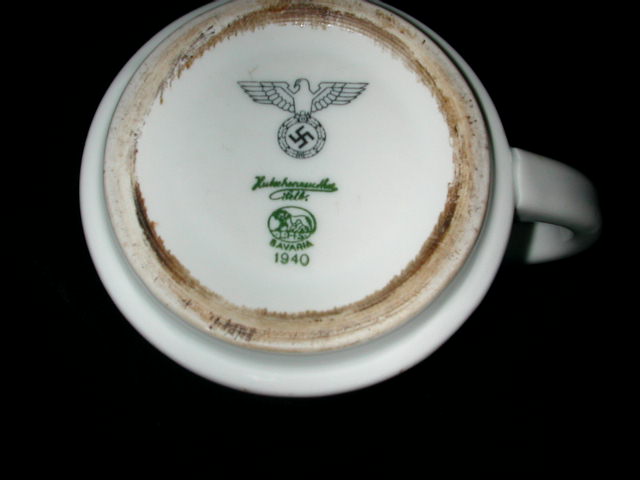 Third Reich Waffenamt stamp on German Army Cup dated 1940