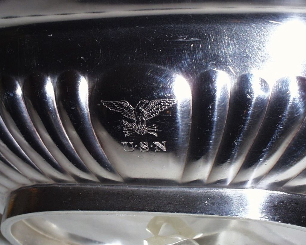 us navy captains mess silverplated serving dish with handles Gorham WWI WWII