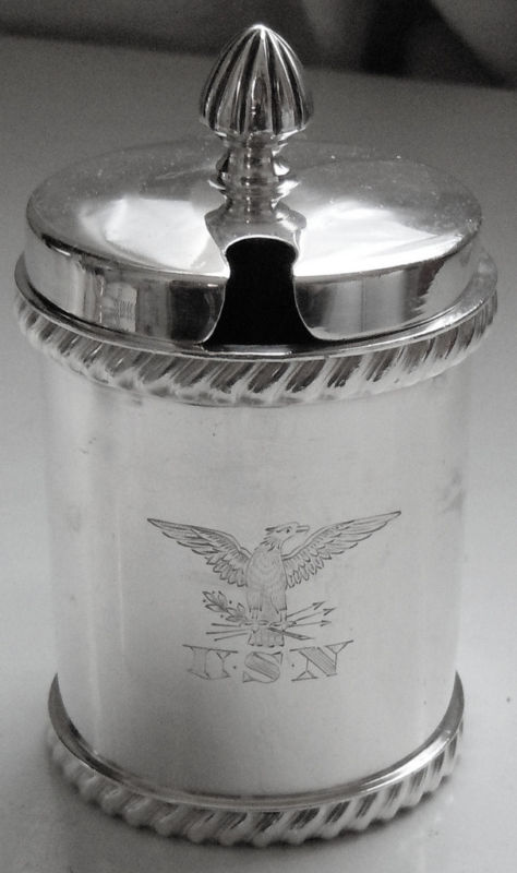 Early 1900's to 1940's Mustard Pot, Jam or Jelly Pot with Eagle Clutching Arrows and USN topmark insignia