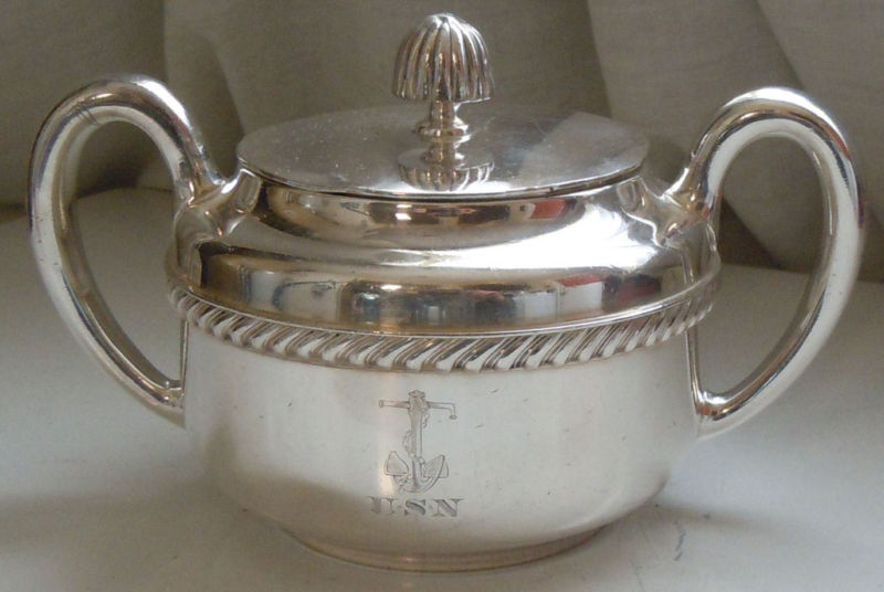 WWII 1944 US Navy Sugar Bowl Silverplated Backstamped USN for Officer's Mess and Wardroom