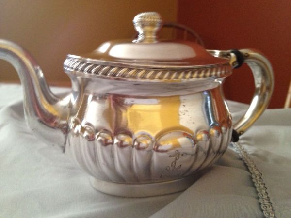 US Navy Wardroom Officers Mess Teapot w Fouled Anchor and USN monogram