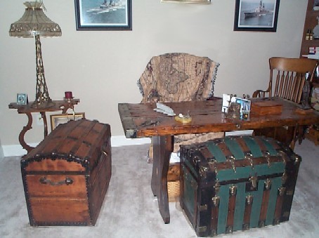 Mid 20th Century Vintage Military Wood Foot Locker Trunk