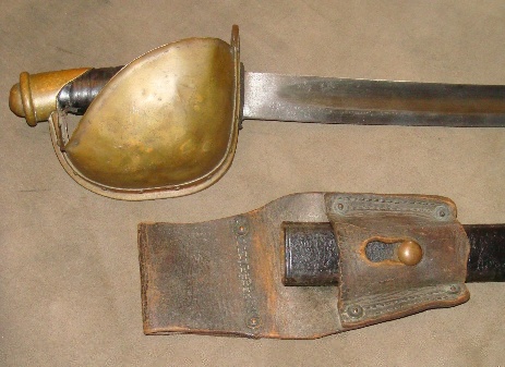 m1860 naval cutlass brass hilt and guard, leather scabbard and frog