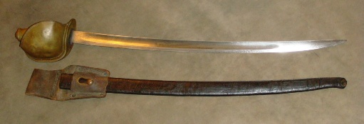 m1860 naval cutlass separate from leather scabbard with frog