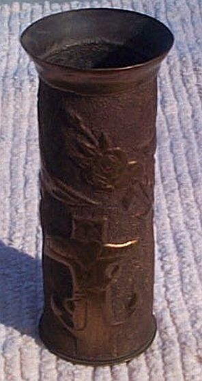 antique us navy trenchart vase made from 3 inch shell with anchor, rose, eagle, flag