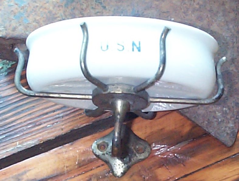 navy soap dishes stamped USN with wall mounting bracket