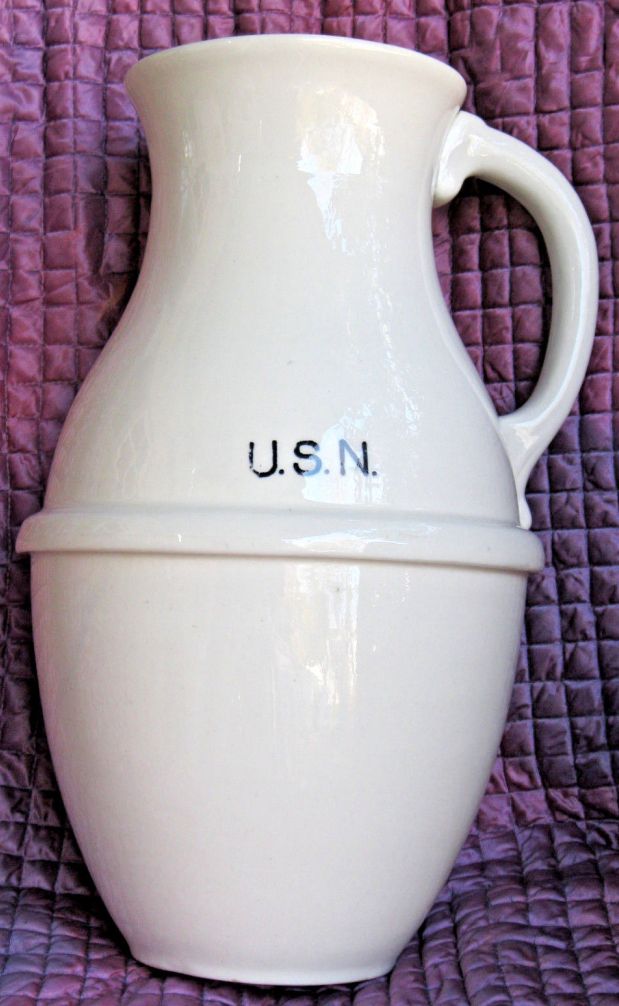 US Navy Amphora-like Porcelain Water Pitcher w/ USN