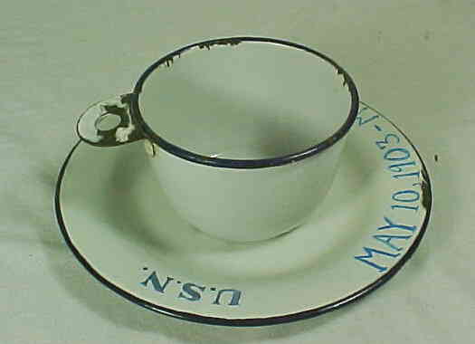 3 piece set consisted of a plate, bowl and cup with metal tab