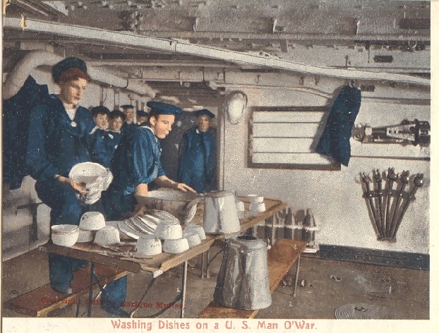Washing Dishes ca 1890's Note the Enamelware Plates and Cups