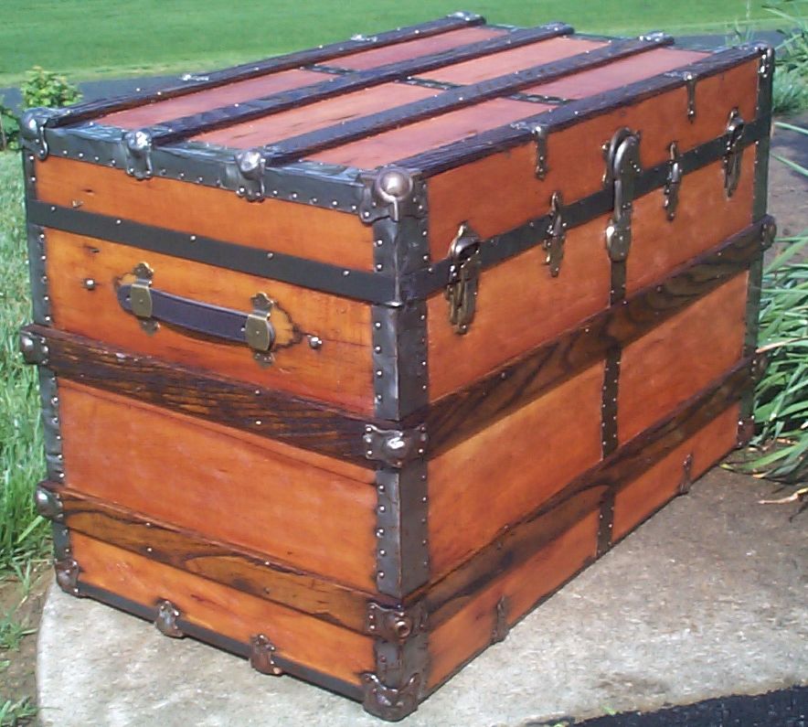 restored victorian flat top antique trunk for sale 644