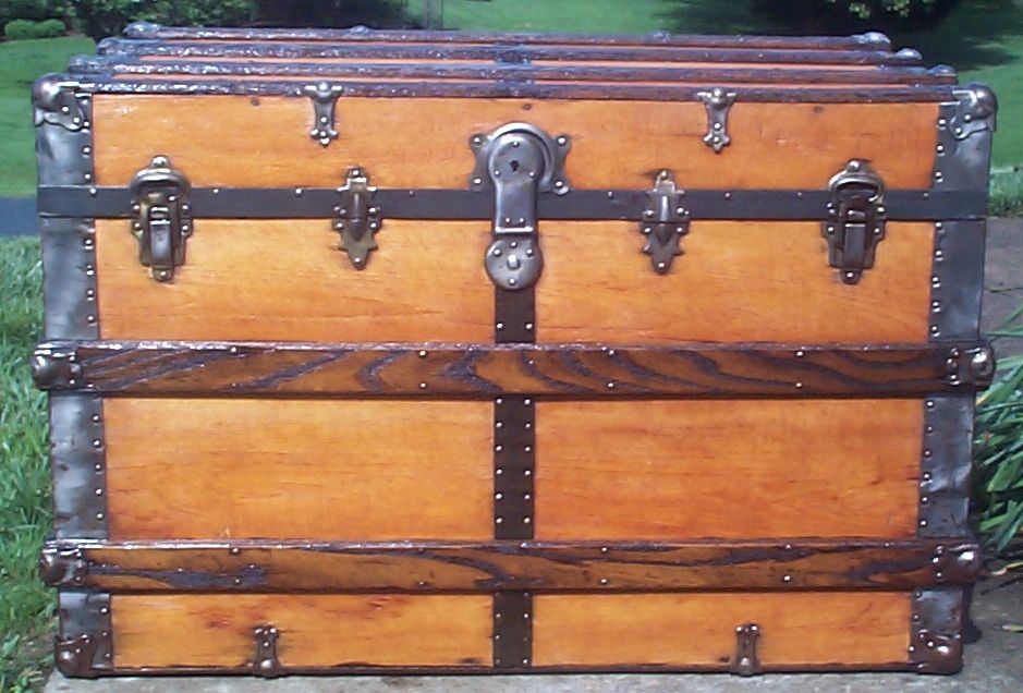 restored all wood flat top antique steamer trunk for sale 644
