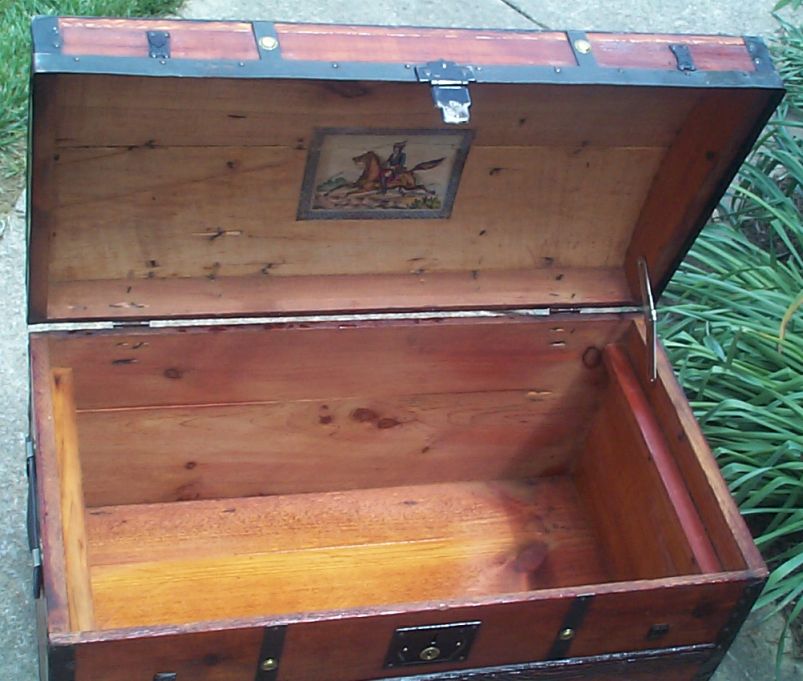 restored victorian lithograph dome top antique trunk for sale 645