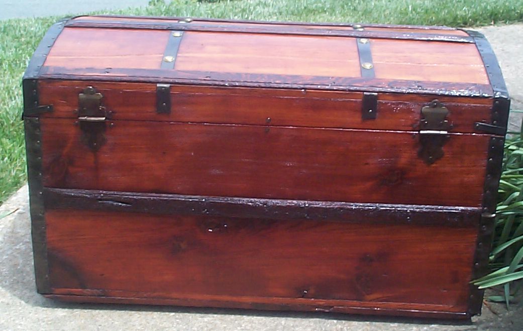 restored victorian lithograph dome top antique trunk for sale 645