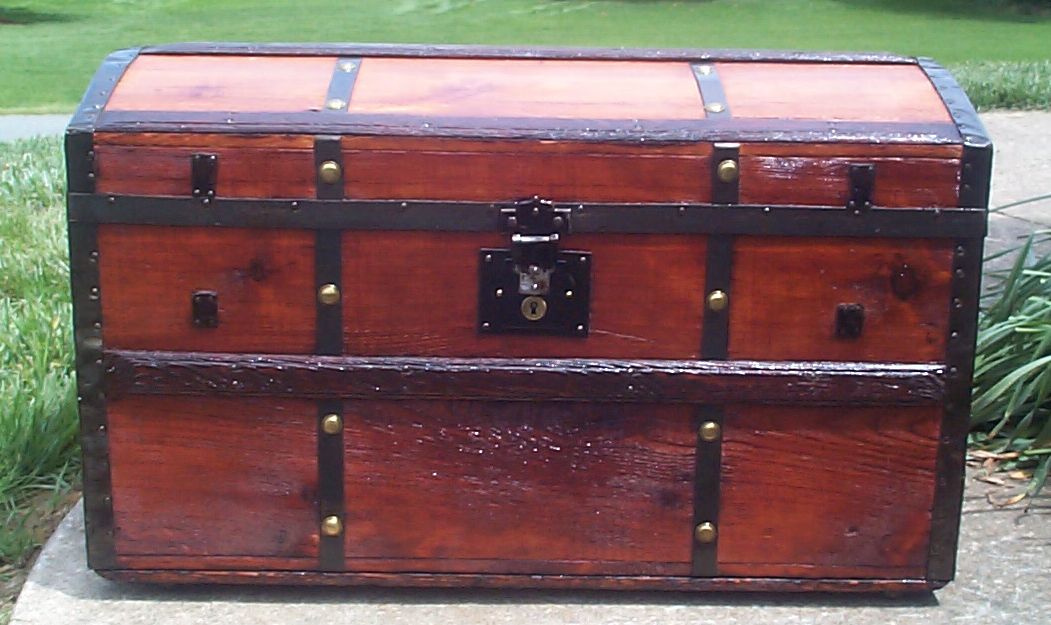 restored all wood dome top antique civil war trunk for sale 645