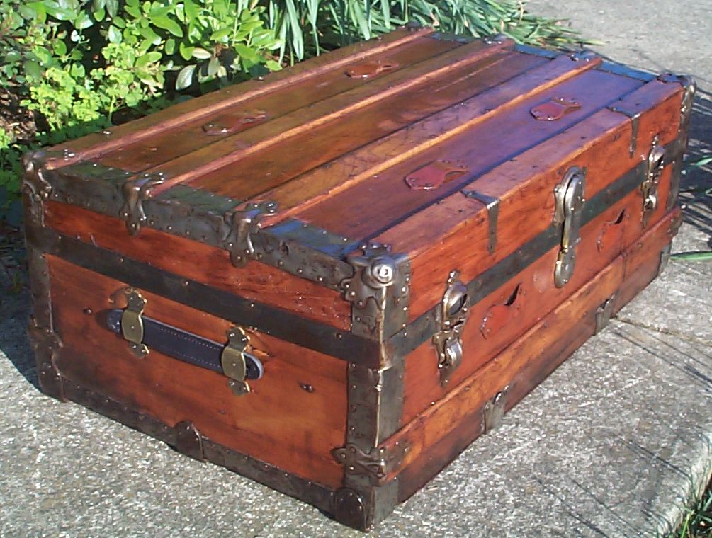 restored victorian flat top low profile antique trunk for sale 646