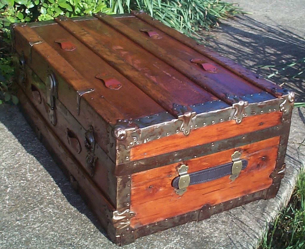 restored victorian flat top low profile antique trunk for sale 646