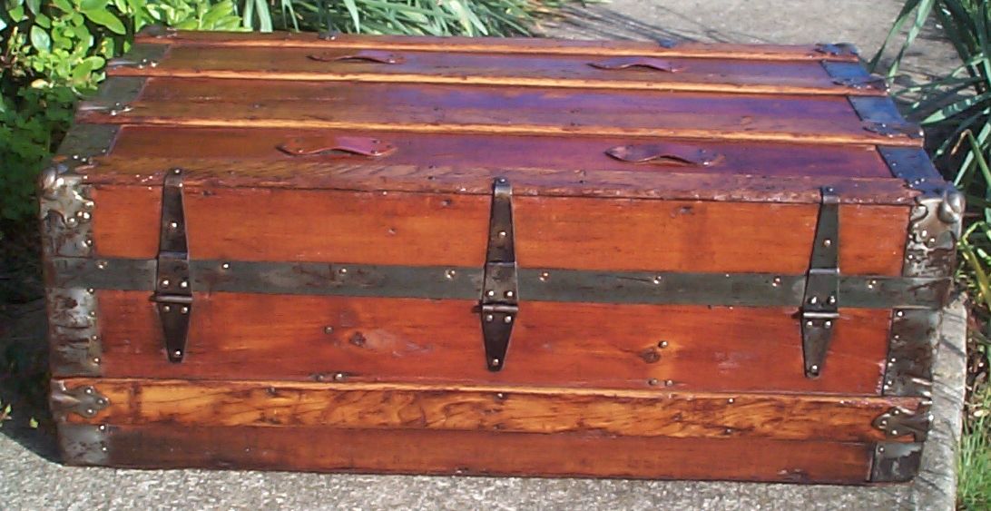 restored victorian flat top low profile antique trunk for sale 646
