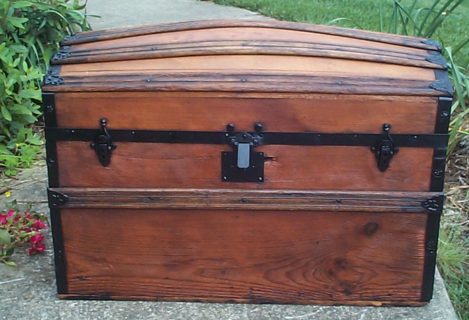 restored all wood dome top antique steamer trunk for sale 672