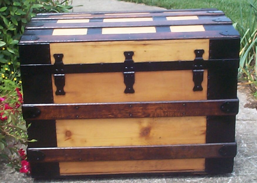 restored victorian all wood roll top trunk for sale 673