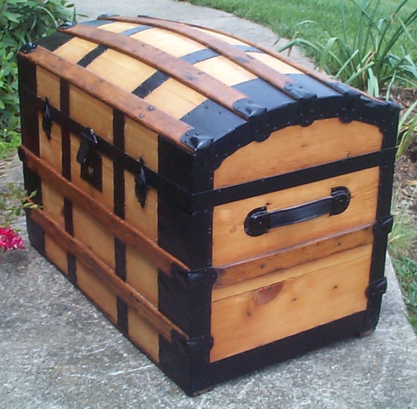 restored victorian all wood humpback or dome top trunk for sale 677