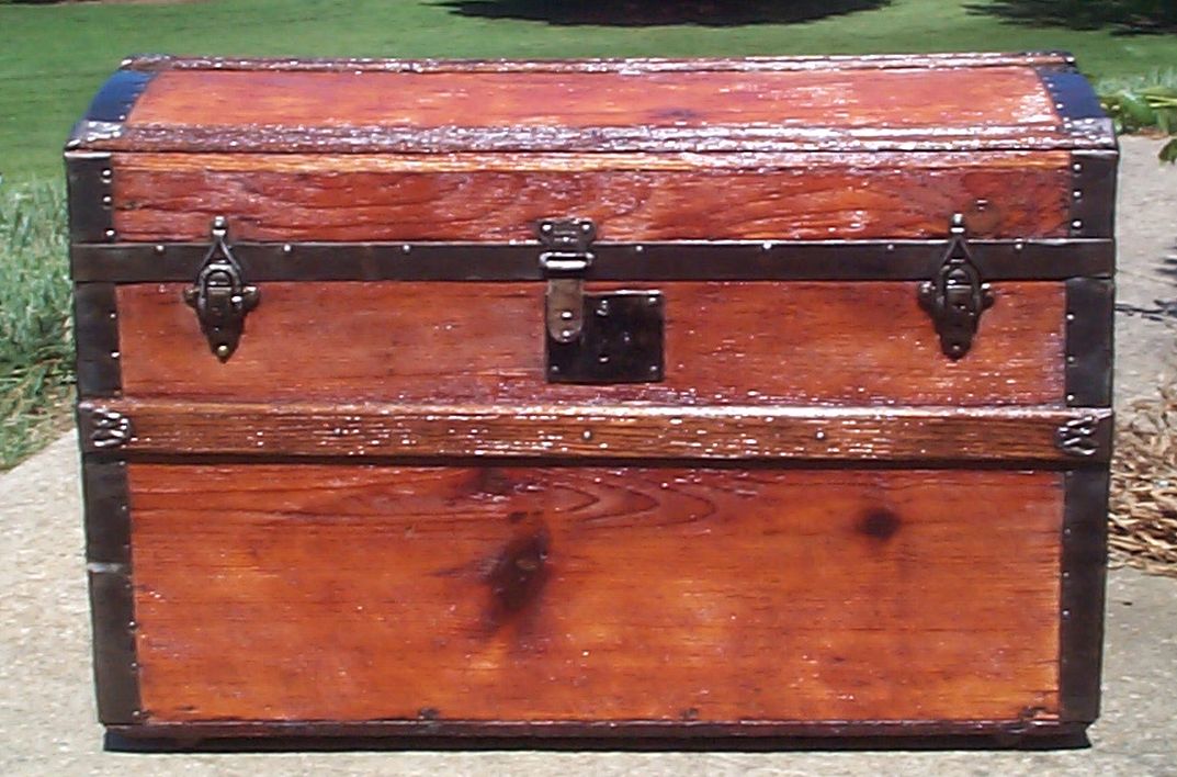 restored all wood dome top antique trunk for sale 685