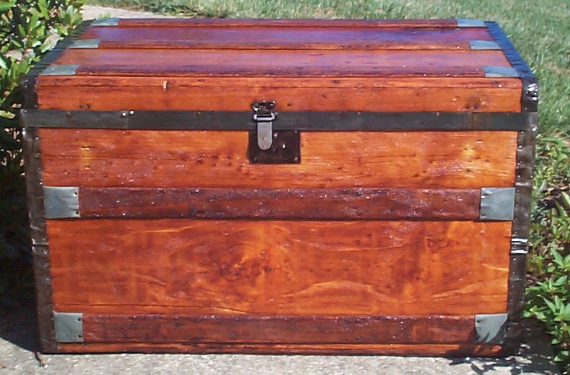 restored victorian all wood flat top trunk 694