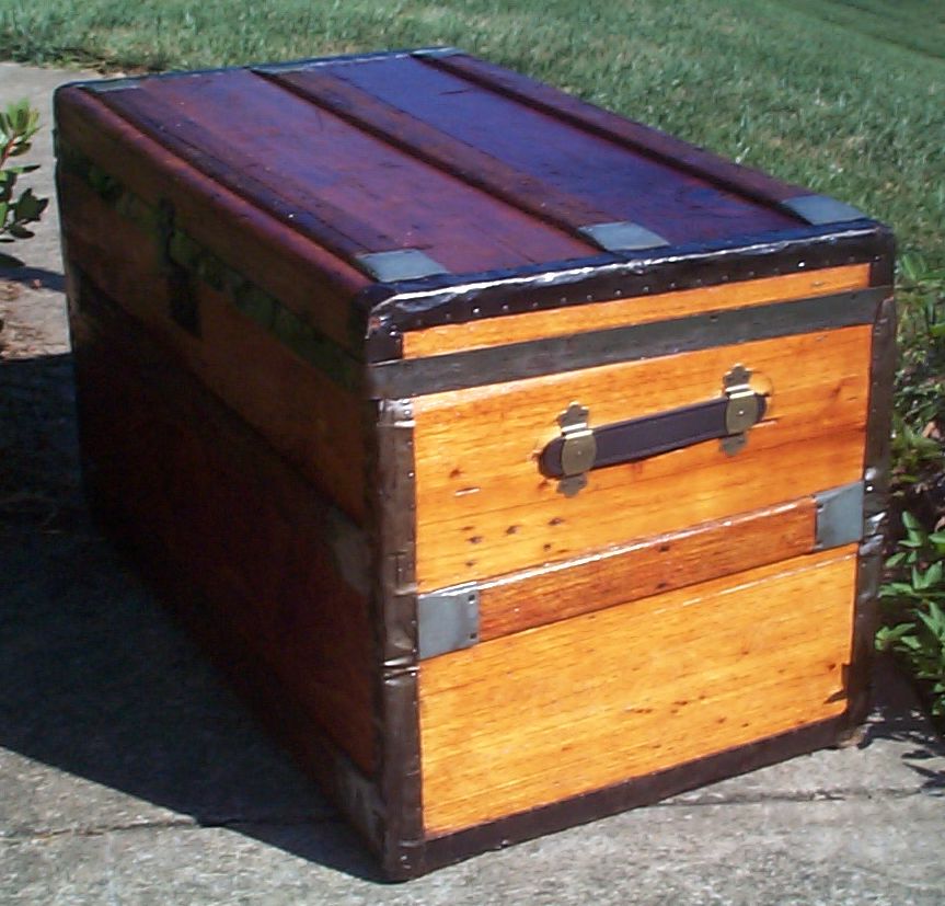 restored victorian all wood flat top trunk 694