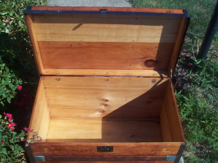 restored victorian all wood flat top trunk 694