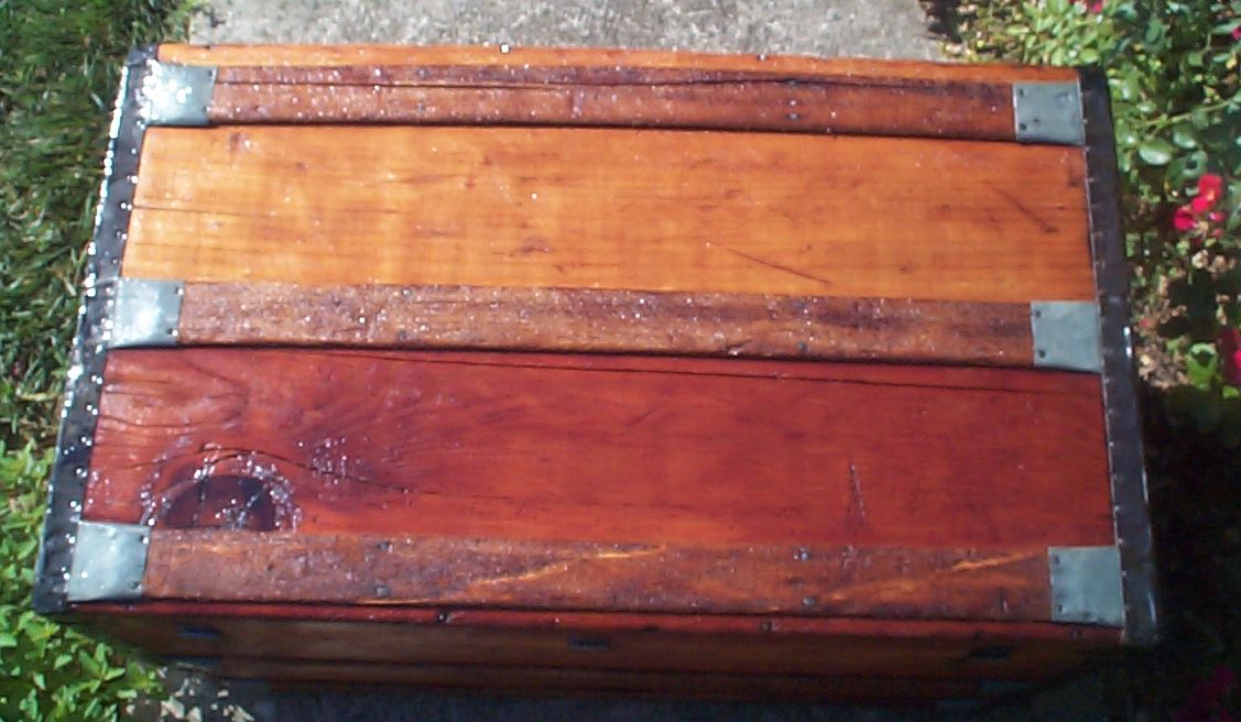 restored victorian all wood flat top trunk 694