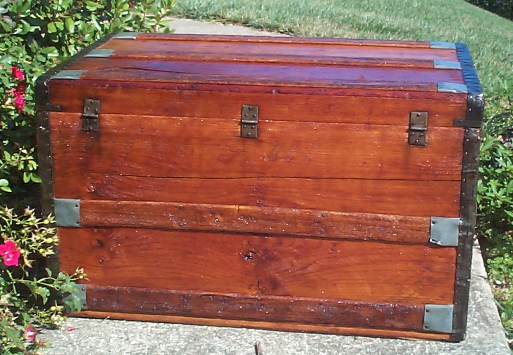 restored victorian all wood flat top trunk 694