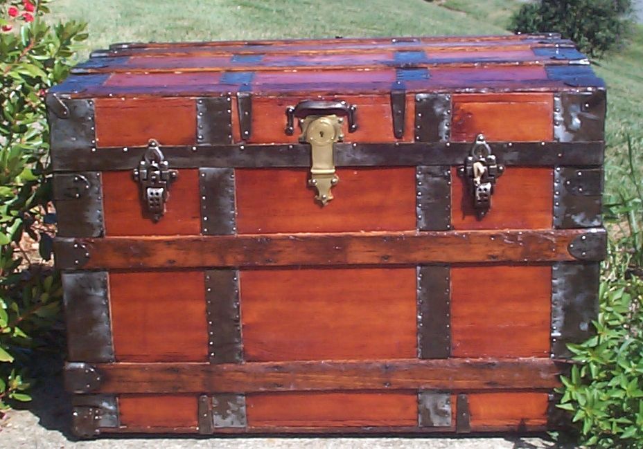 restored all wood roll top antique trunk 697