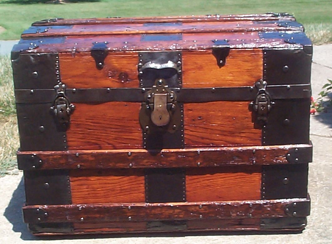 restored victorian all wood roll top trunk for sale 701