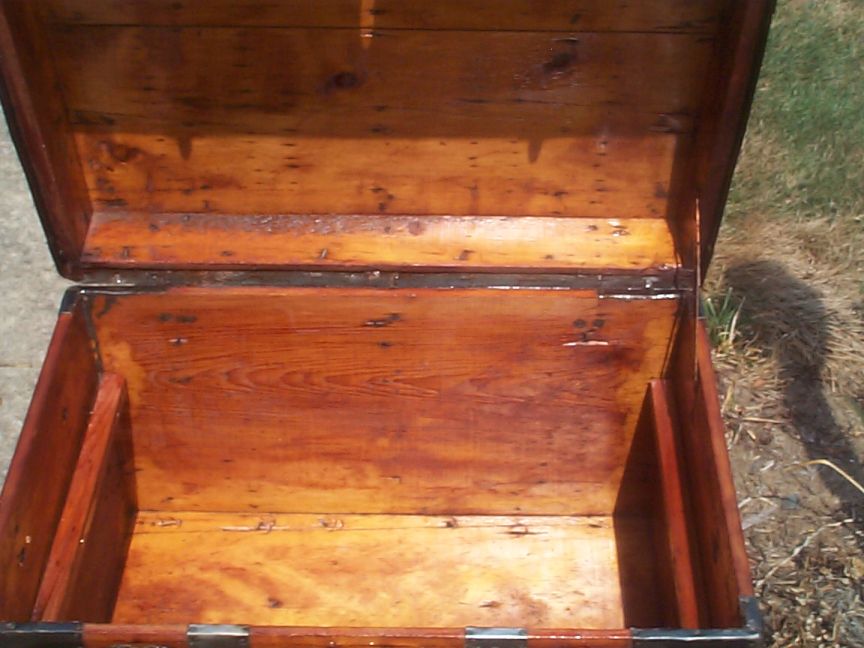 restored victorian all wood flat trunk for sale 703