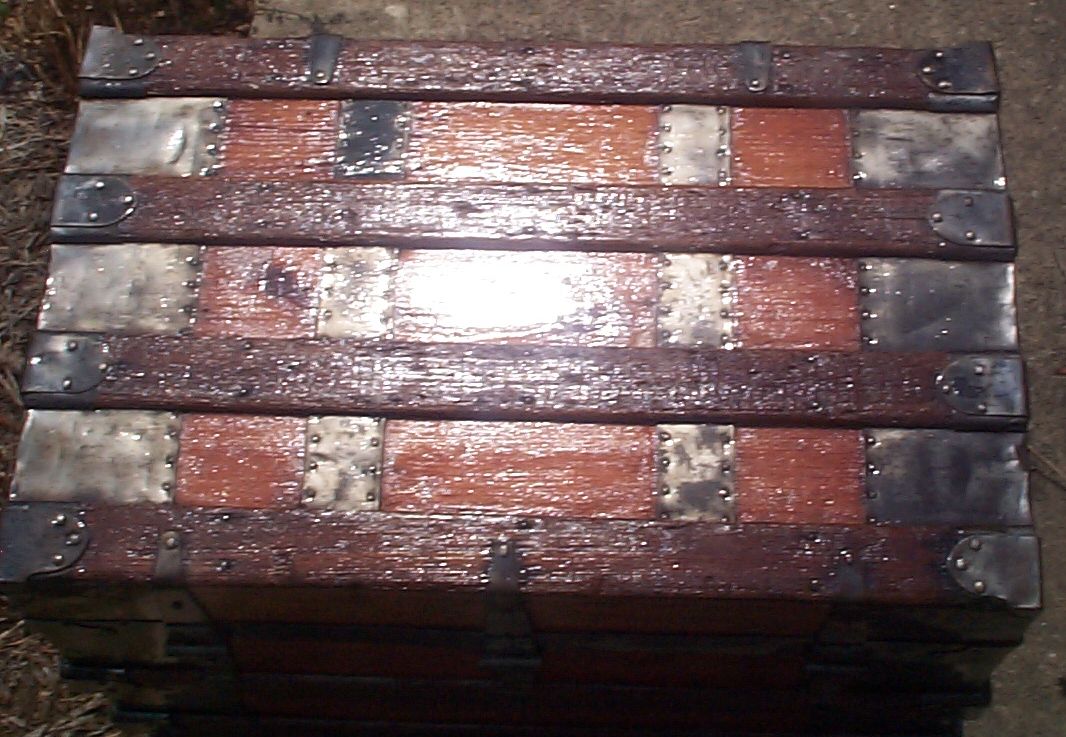 restored victorian all wood flat trunk for sale 703