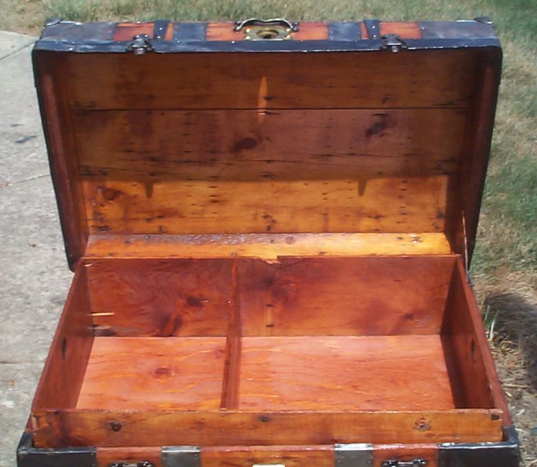 restored victorian all wood flat trunk for sale 703