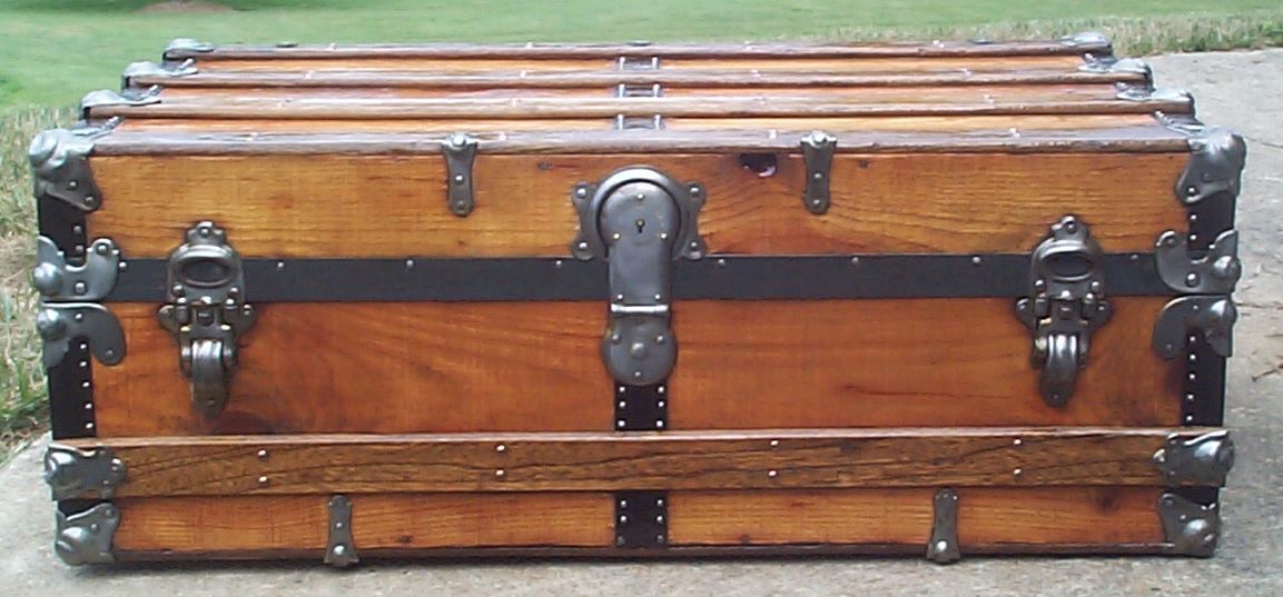 restored victorian all wood low profile flat top trunk for sale 708