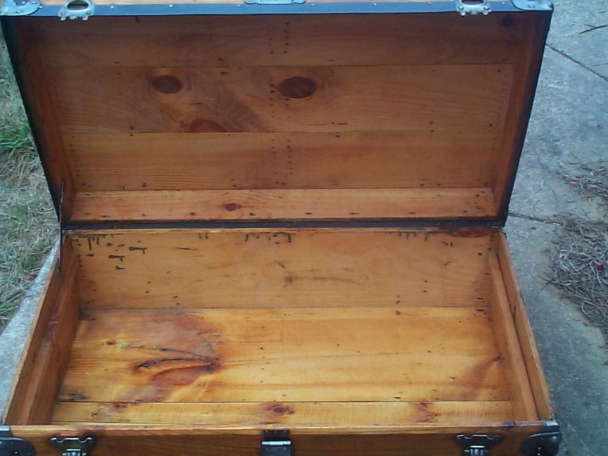 restored victorian all wood low profile flat top trunk for sale 708